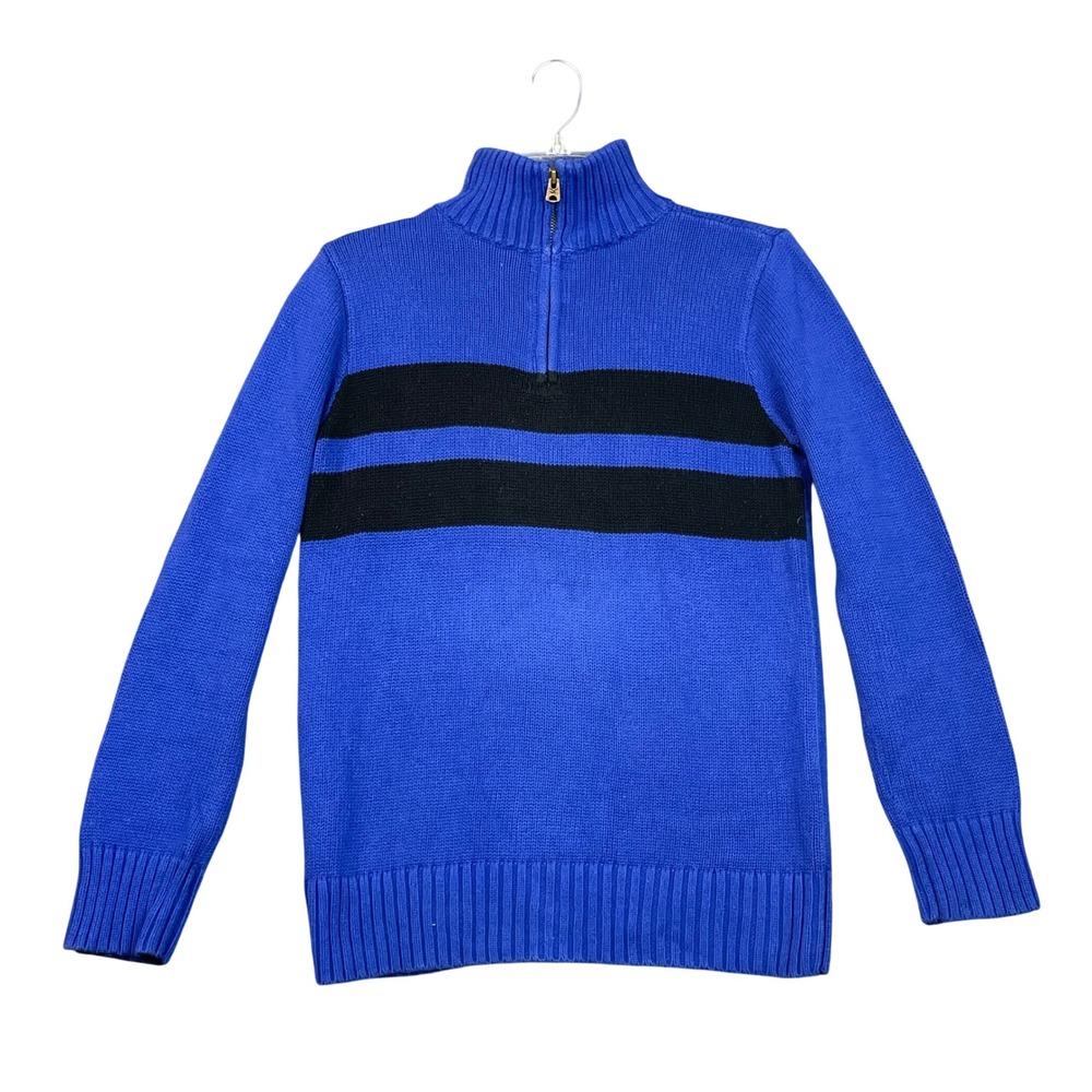 American Living Sweater Kids L 14-16 Blue Black Stripe Quarter Zip Cotton Knit